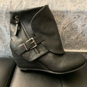 Black Wedge Booties